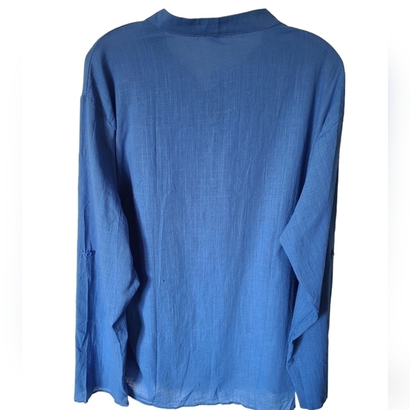 TRÏBE 100% Cotton Blue Long Sleeve Button Front Tunic Blouse Top Size 3XL - Picture 2 of 6